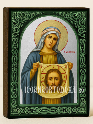 Icoană cu Sfânta Veronica cu arcadă florală verde