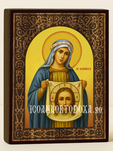 Icoană cu Sfânta Veronica cu arcadă florală din lemn
