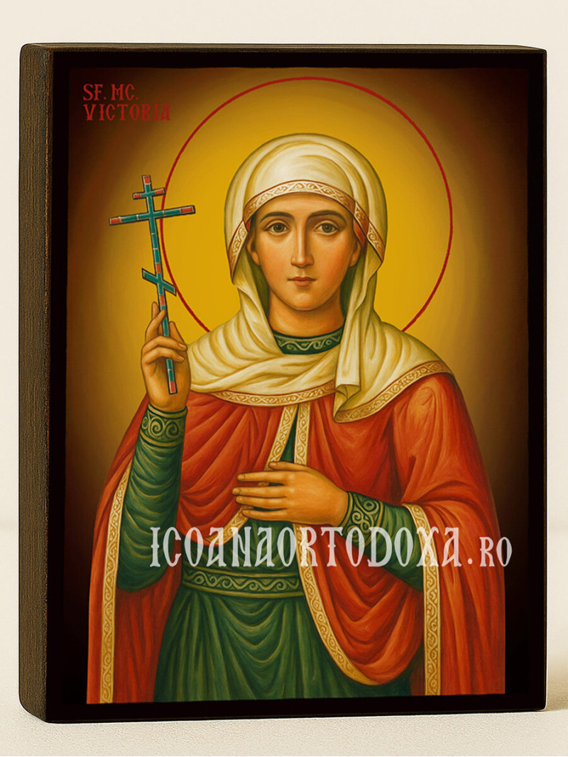 Icoană cu Sfânta Victoria cu fundal galben luminos