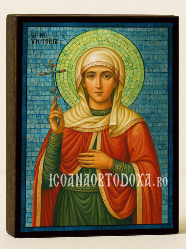 Icoană cu Sfânta Victoria cu mozaic albastru argintiu