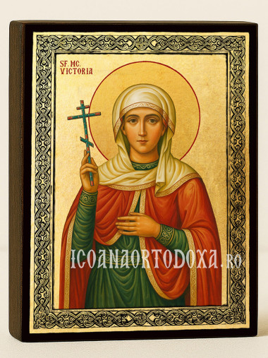 Icoană aurită cu Sfânta Victoria și ramă decorativă