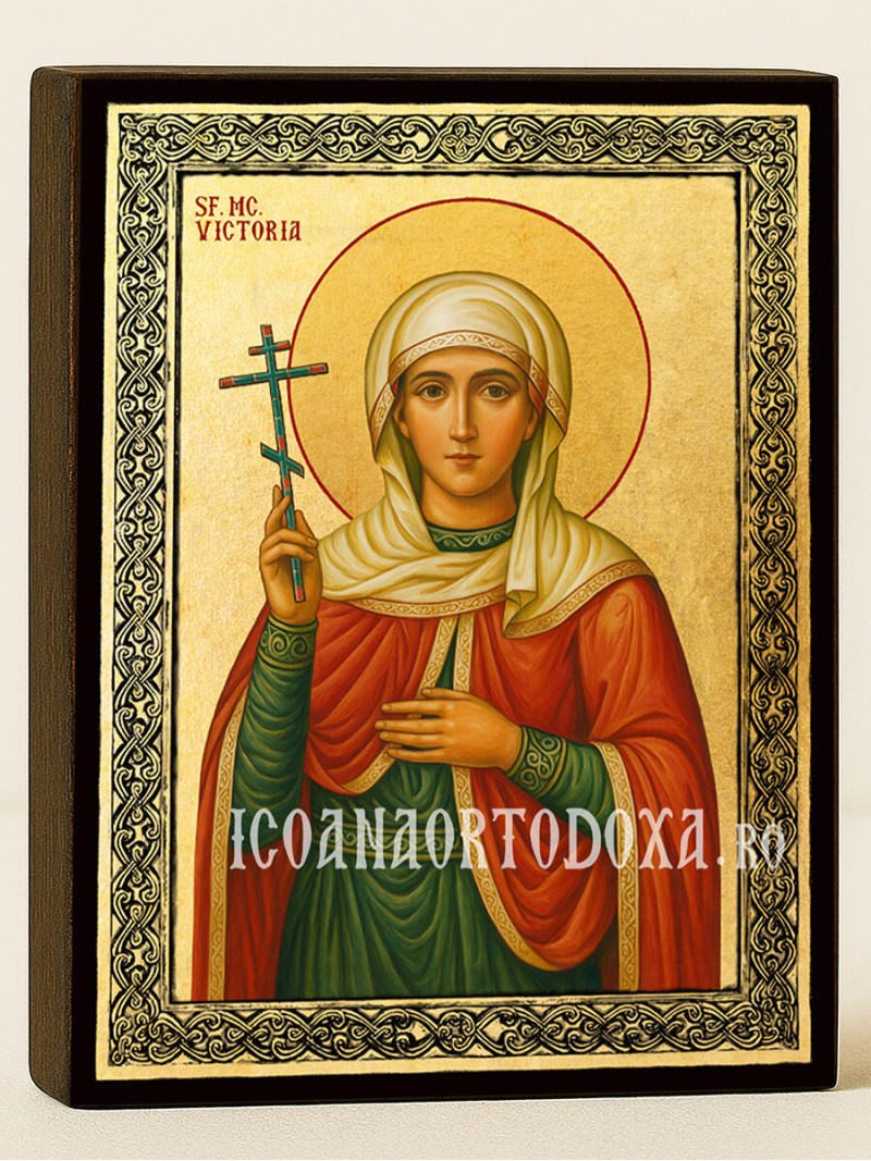 Icoană aurită cu Sfânta Victoria și ramă decorativă