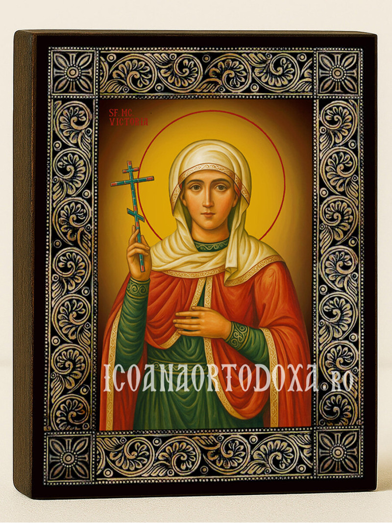 Icoană cu Sfânta Victoria cu ramă florală decorativă
