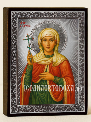 Icoană cu Sfânta Victoria cu raze argintii decorative
