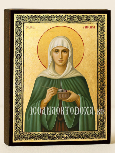 Icoană aurită cu Sfânta Zinaida și ramă decorativă