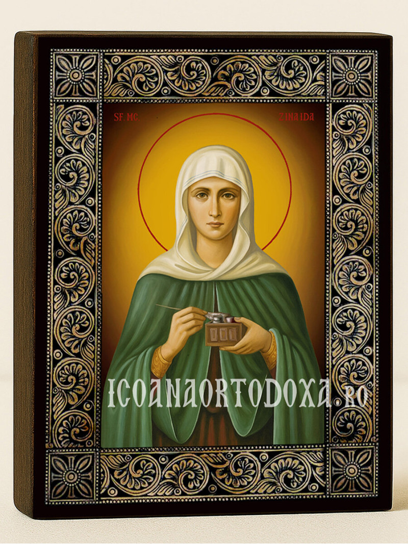 Icoană cu Sfânta Zinaida cu ramă florală decorativă