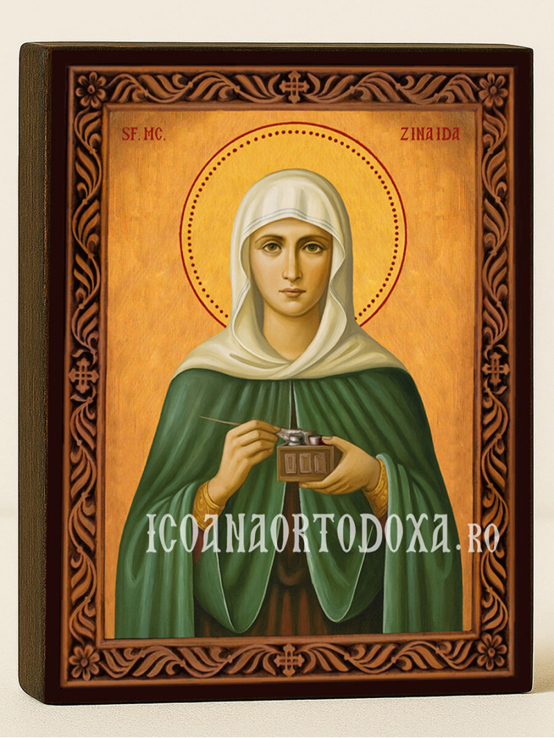 Icoană cu Sfânta Zinaida cu ramă decorativă stil sculptat