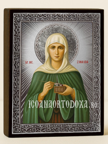 Icoană cu Sfânta Zinaida cu raze argintii decorative