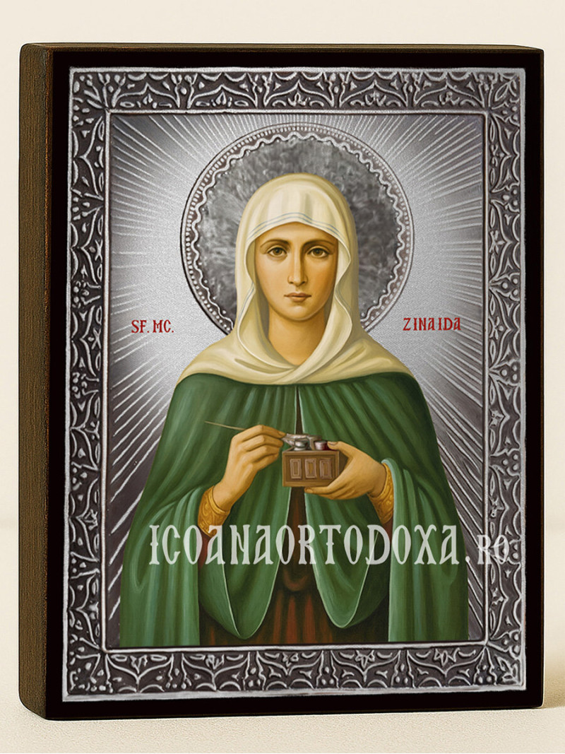 Icoană cu Sfânta Zinaida cu raze argintii decorative