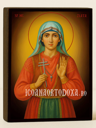 Icoană cu Sfânta Zlata Maglenka cu fundal galben luminos