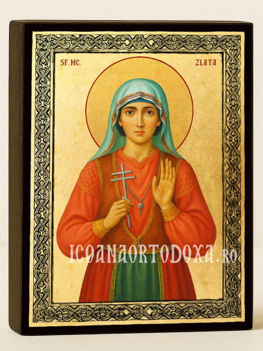 Icoană aurită cu Sfânta Zlata Maglenka și ramă decorativă