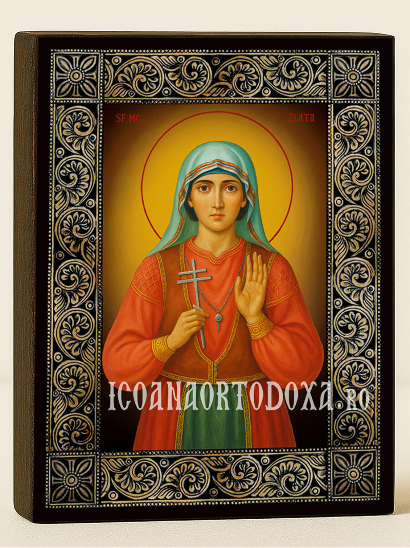 Icoană cu Sfânta Zlata Maglenka cu ramă florală decorativă