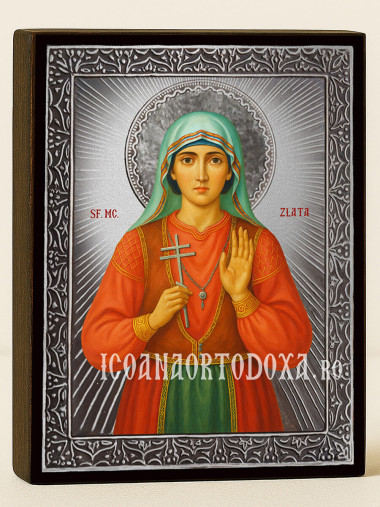 Icoană cu Sfânta Zlata Maglenka cu raze argintii decorative