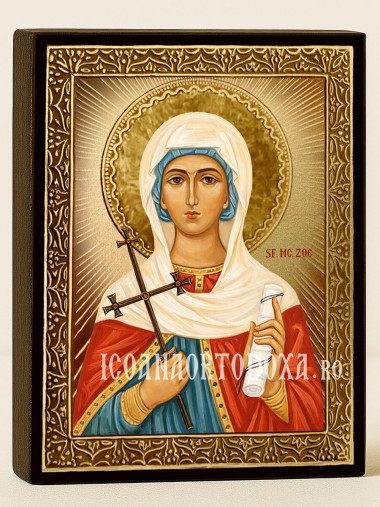 Icoană aurită cu Sfânta Zoia cu raze decorative