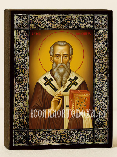 Icoană cu Sfântul Alexandru de Constantinopol cu ramă florală decorativă
