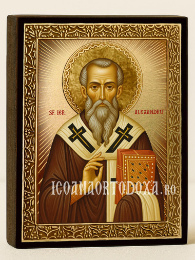 Icoană cu Sfântul Alexandru de Constantinopol cu raze aurii decorative