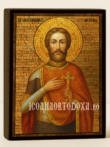 Icoană cu Sfântul Alexandru Nevski cu mozaic auriu