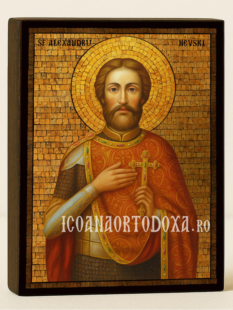 Icoană cu Sfântul Alexandru Nevski cu mozaic auriu