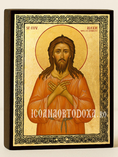 Icoană aurită cu Sfântul Alexie și ramă decorativă
