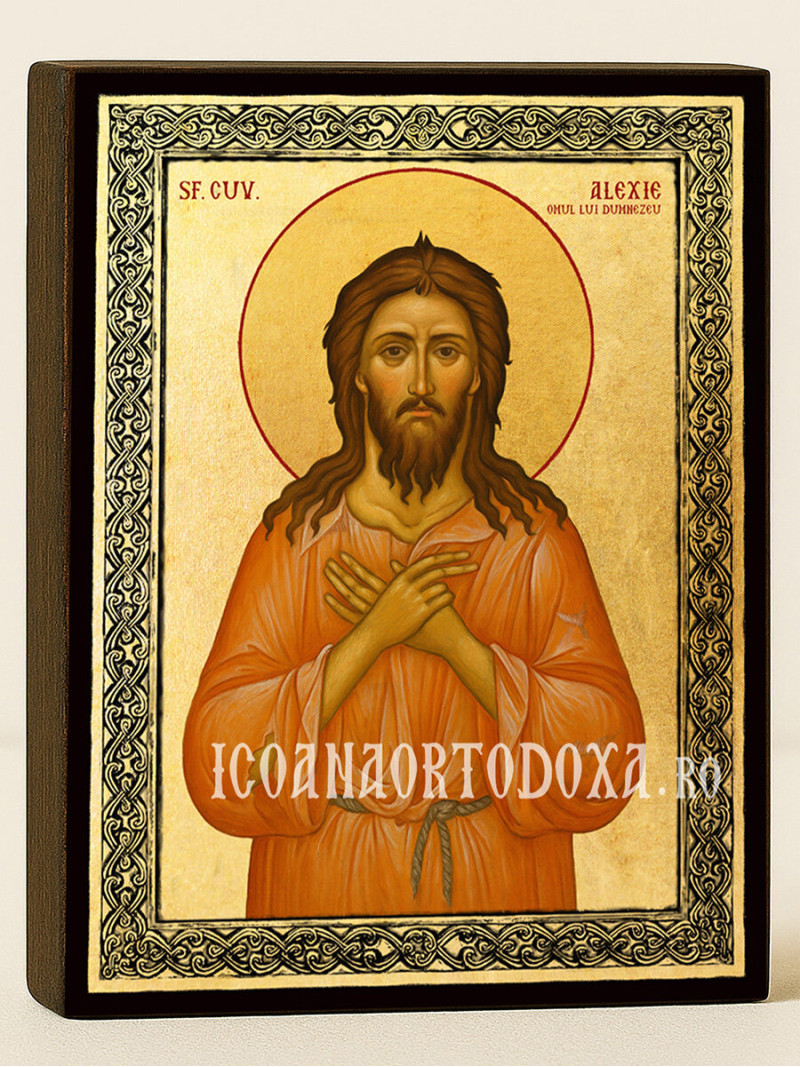 Icoană aurită cu Sfântul Alexie și ramă decorativă
