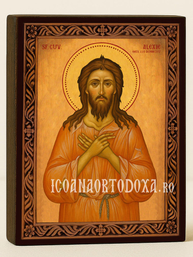 Icoană cu Sfântul Alexie cu ramă decorativă rustică