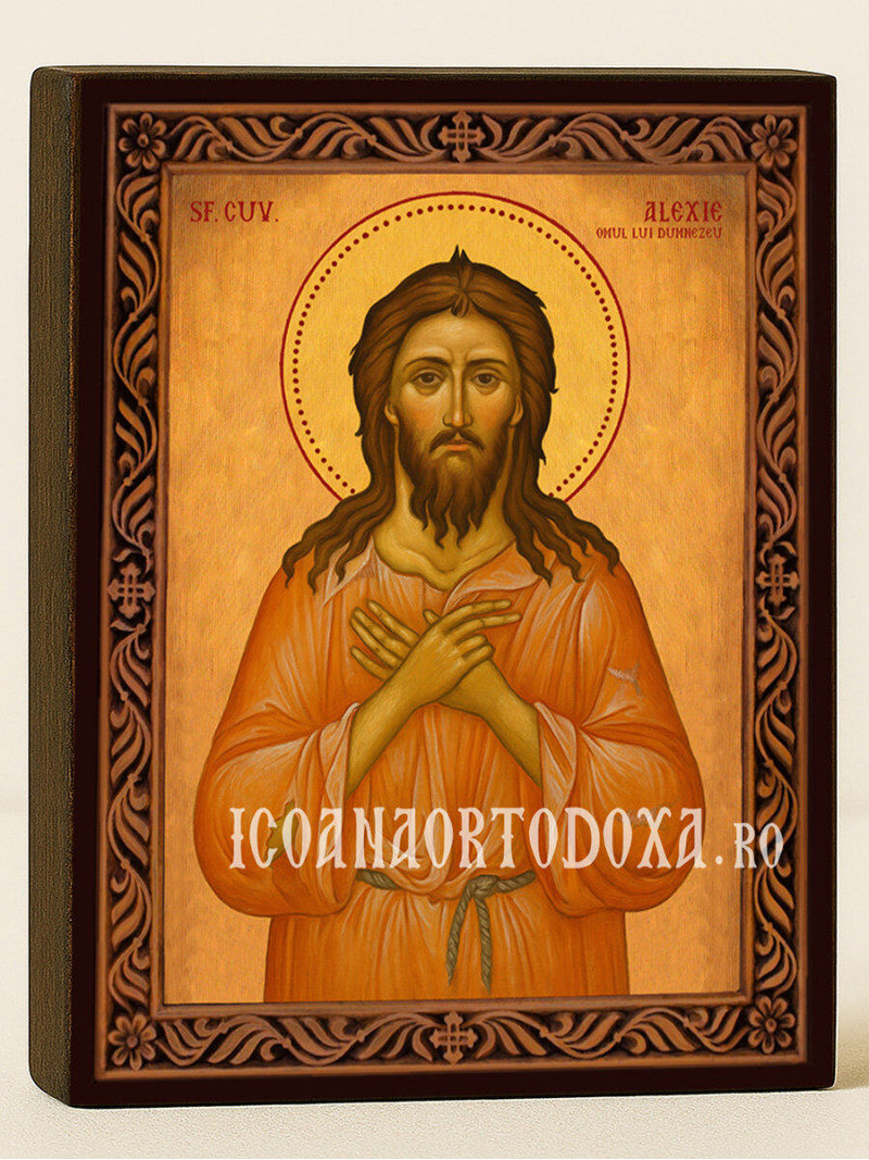 Icoană cu Sfântul Alexie cu ramă decorativă rustică