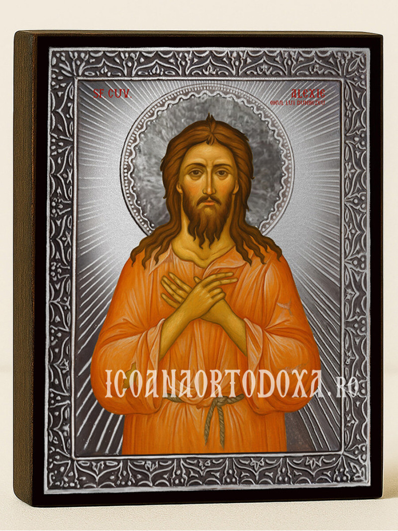 Icoană din argint cu Sfântul Alexie și raze decorative