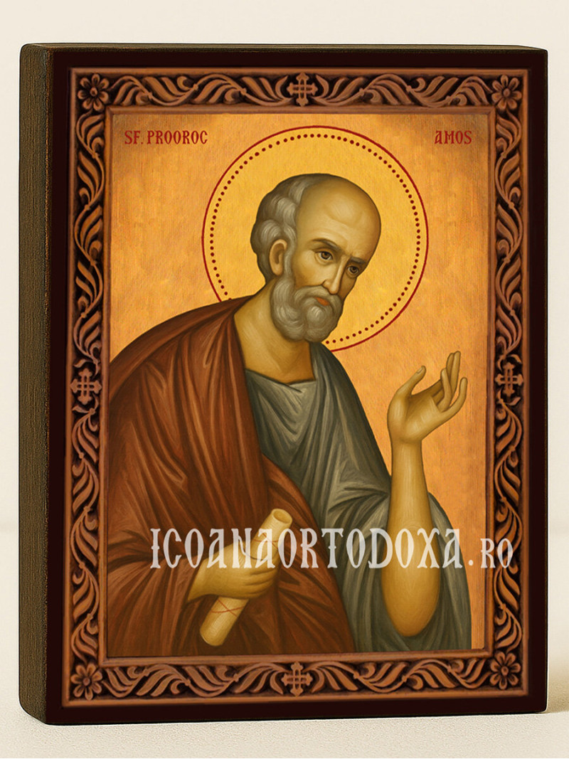 Icoană cu Sfântul Amos cu ramă decorativă rustică