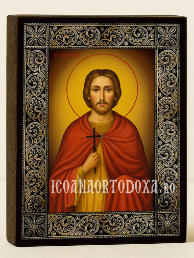 Icoană cu Sfântul Anatolie cu ramă florală decorativă