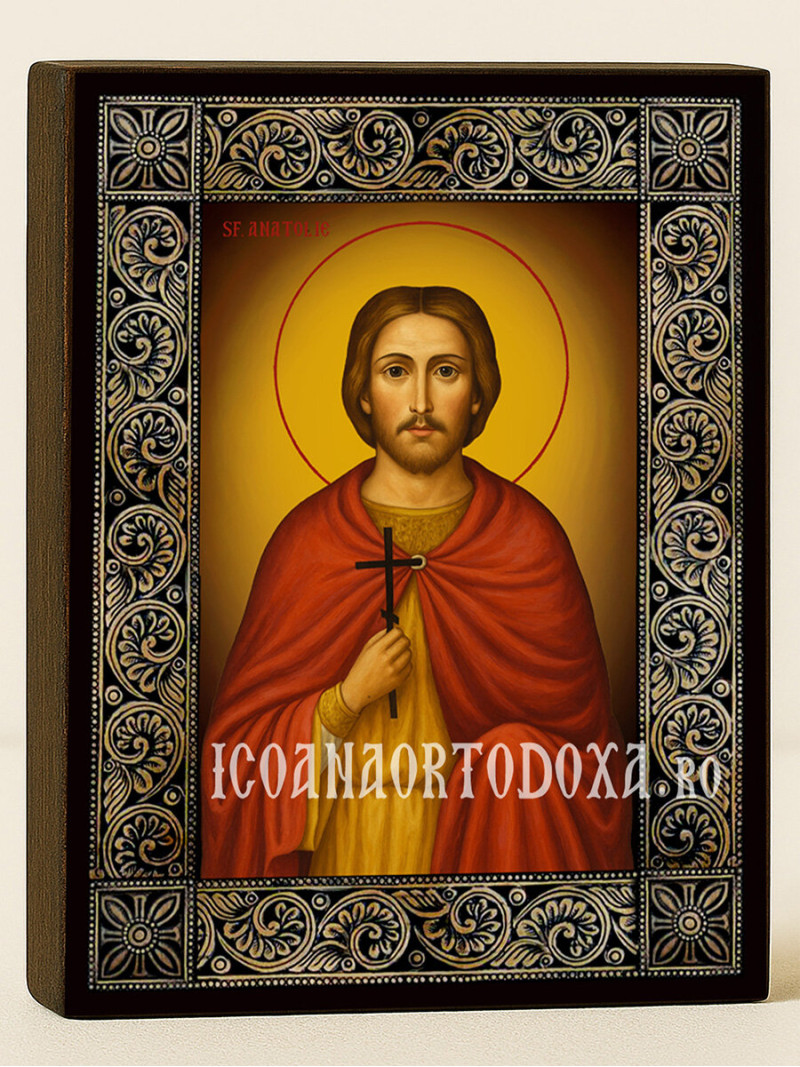Icoană cu Sfântul Anatolie cu ramă florală decorativă