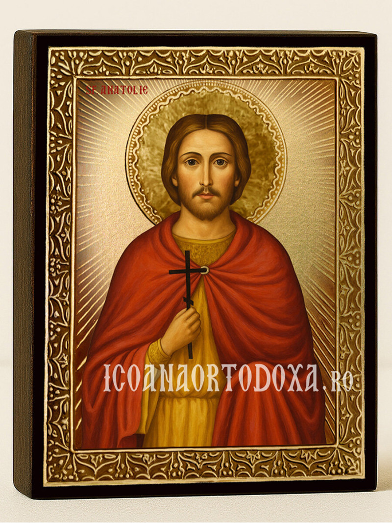 Icoană cu Sfântul Anatolie cu raze aurii decorative