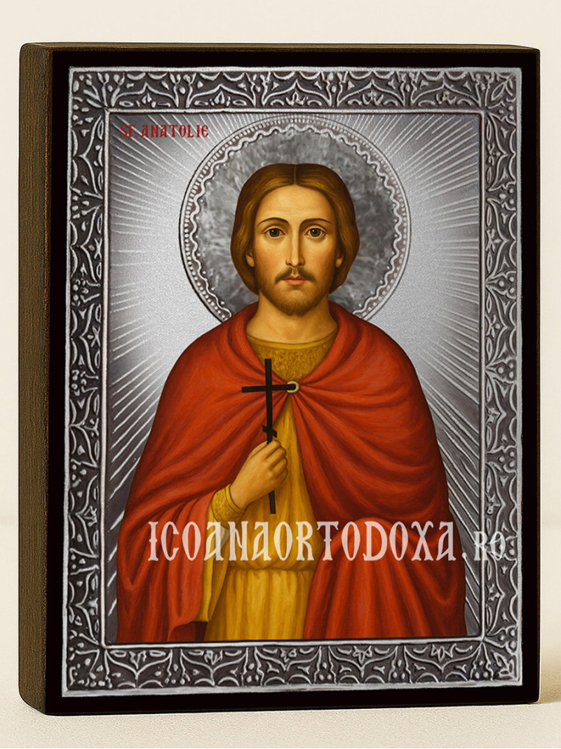 Icoană cu Sfântul Anatolie cu raze argintii decorative
