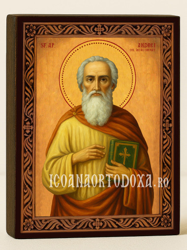 Icoană cu Sfântul Andrei cel Întâi Chemat cu ramă decorativă rustică