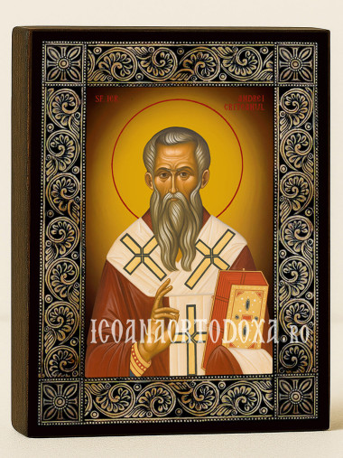 Icoană cu Sfântul Andrei Cretanul cu ramă florală decorativă