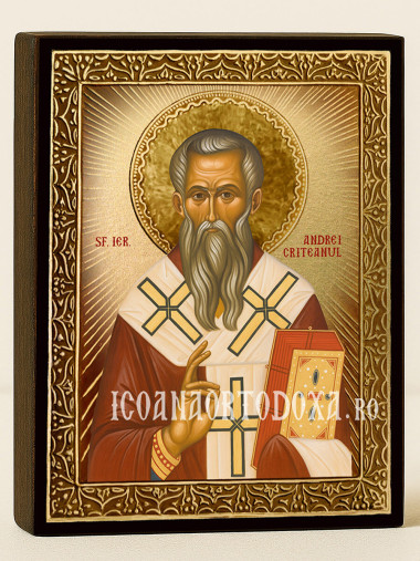 Icoană cu Sfântul Andrei Cretanul cu raze aurii decorative