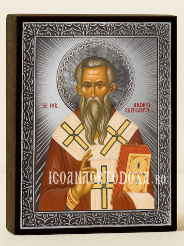 Icoană cu Sfântul Andrei Cretanul cu raze argintii decorative