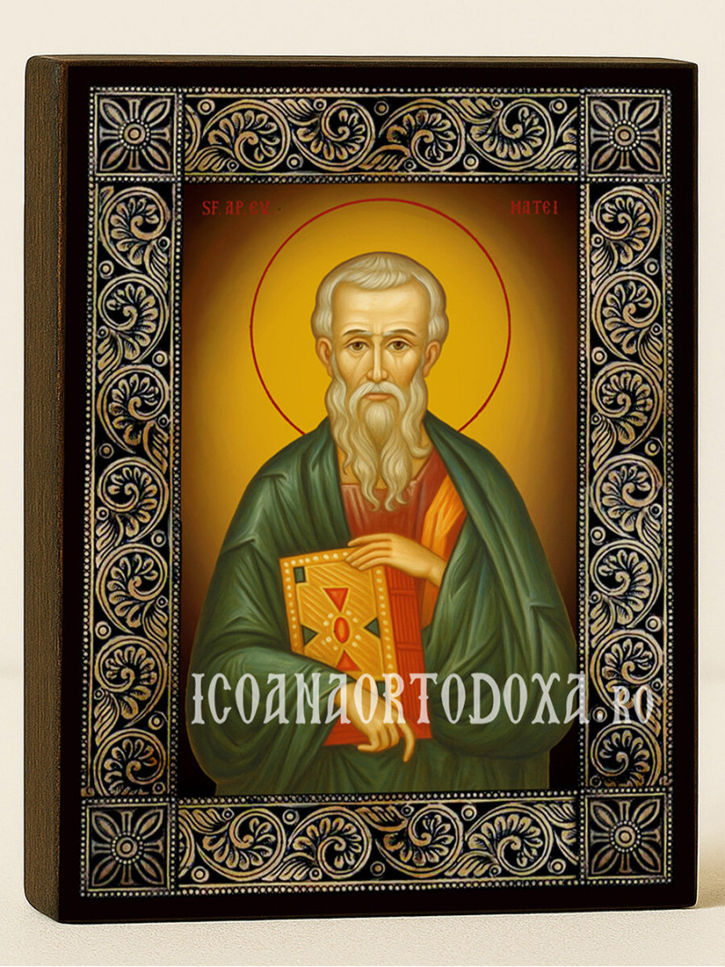 Icoană cu Sfântul Apostol Matei și ramă florală decorativă