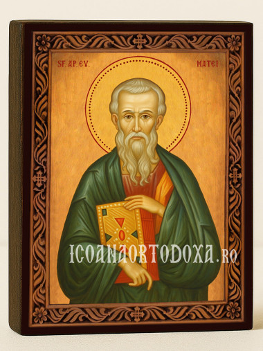 Icoană cu Sfântul Apostol Matei cu ramă decorativă rustică
