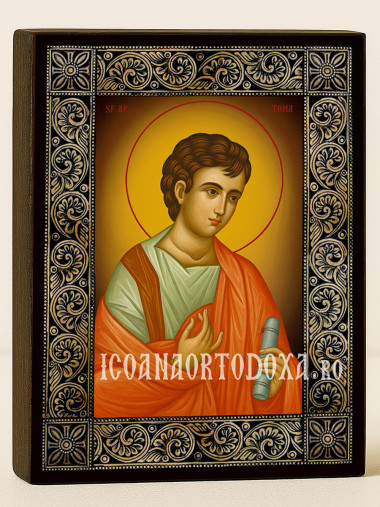 Icoană cu Sfântul Apostol Toma și ramă florală decorativă