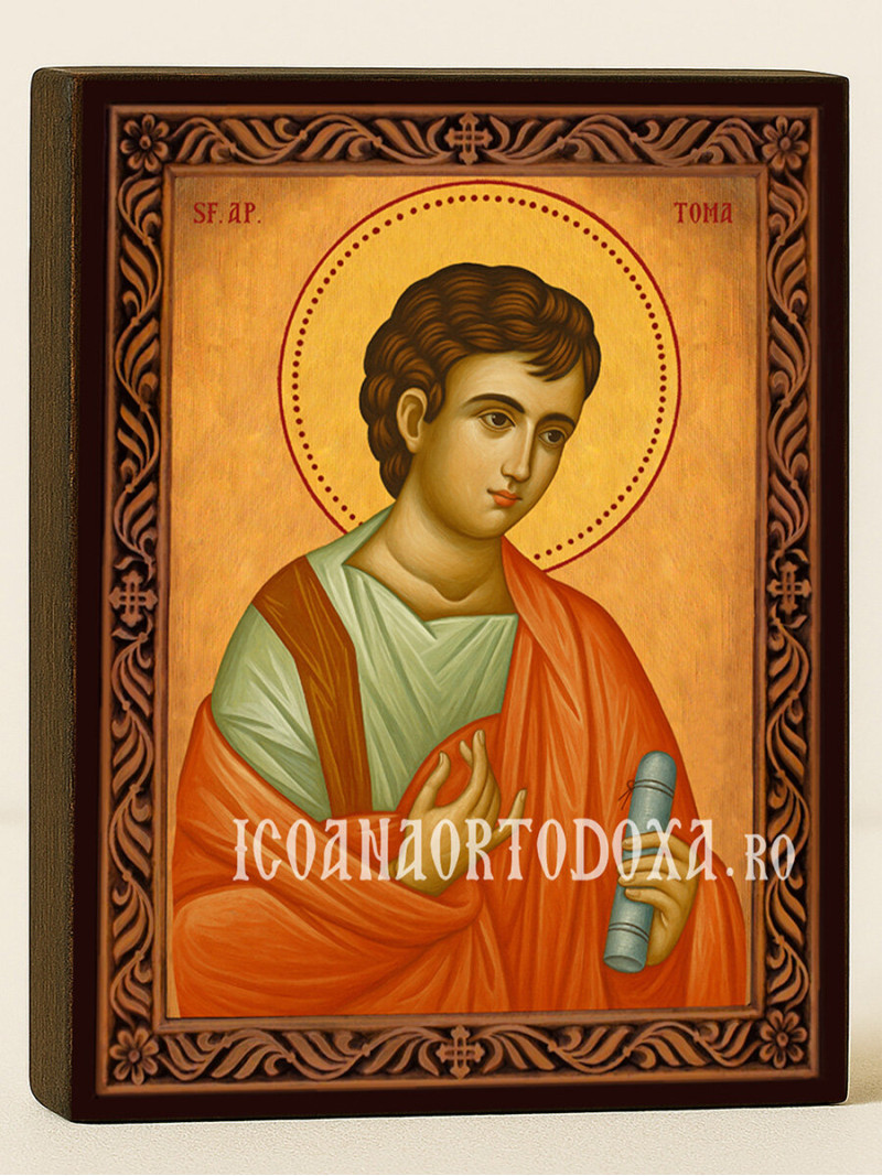 Icoană cu Sfântul Apostol Toma cu ramă decorativă rustică