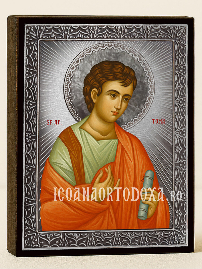 Icoană din argint cu Sfântul Apostol Toma și raze decorative