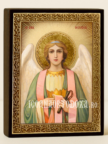 Icoană cu Sfântul Arhanghel Iegudiil cu raze aurii decorative