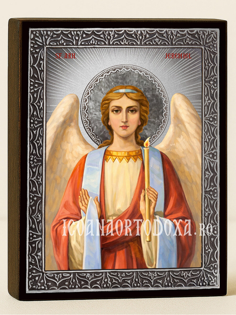 Icoană cu Sfântul Arhanghel Ieremiil cu raze argintii decorative