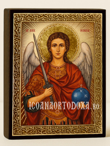 Icoană aurită cu Sfântul Arhanghel Mihail cu raze decorative