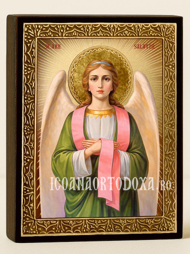 Icoană cu Sfântul Arhanghel Salatiil cu raze aurii decorative