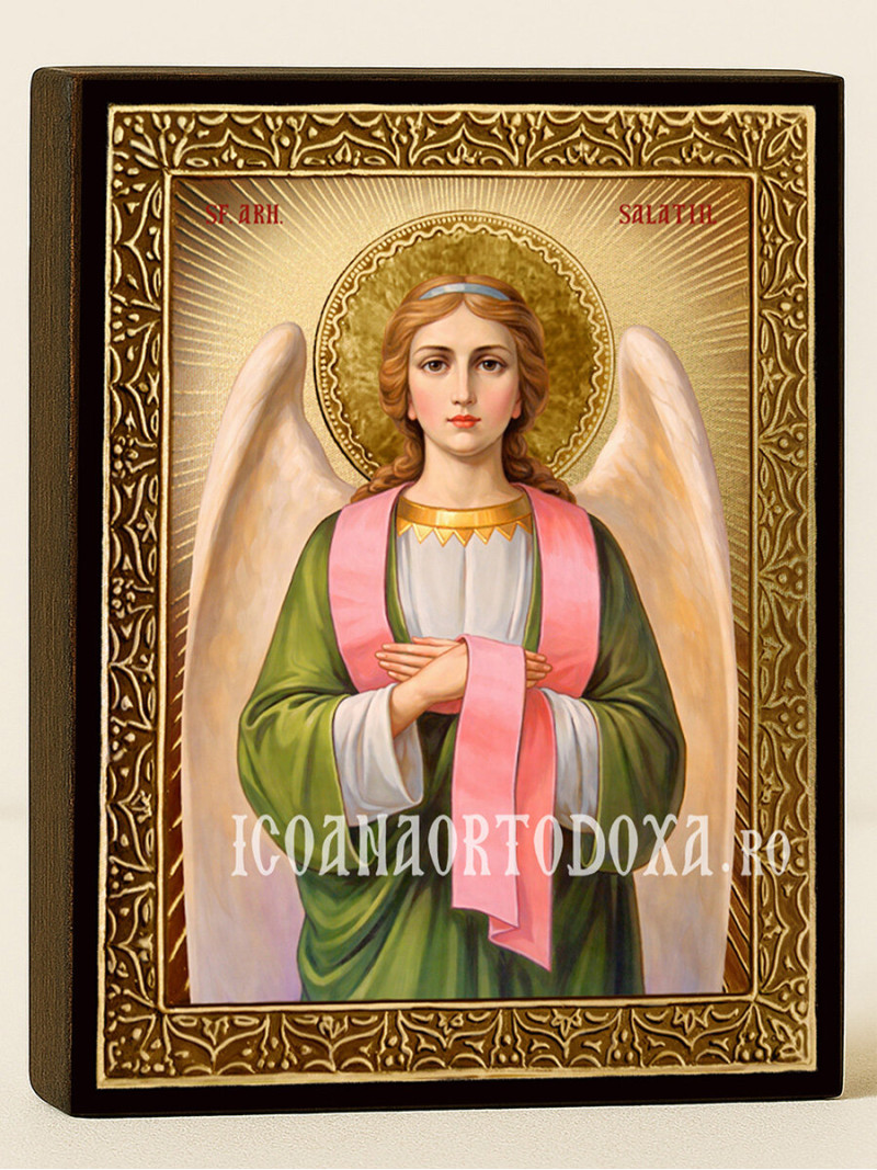 Icoană cu Sfântul Arhanghel Salatiil cu raze aurii decorative