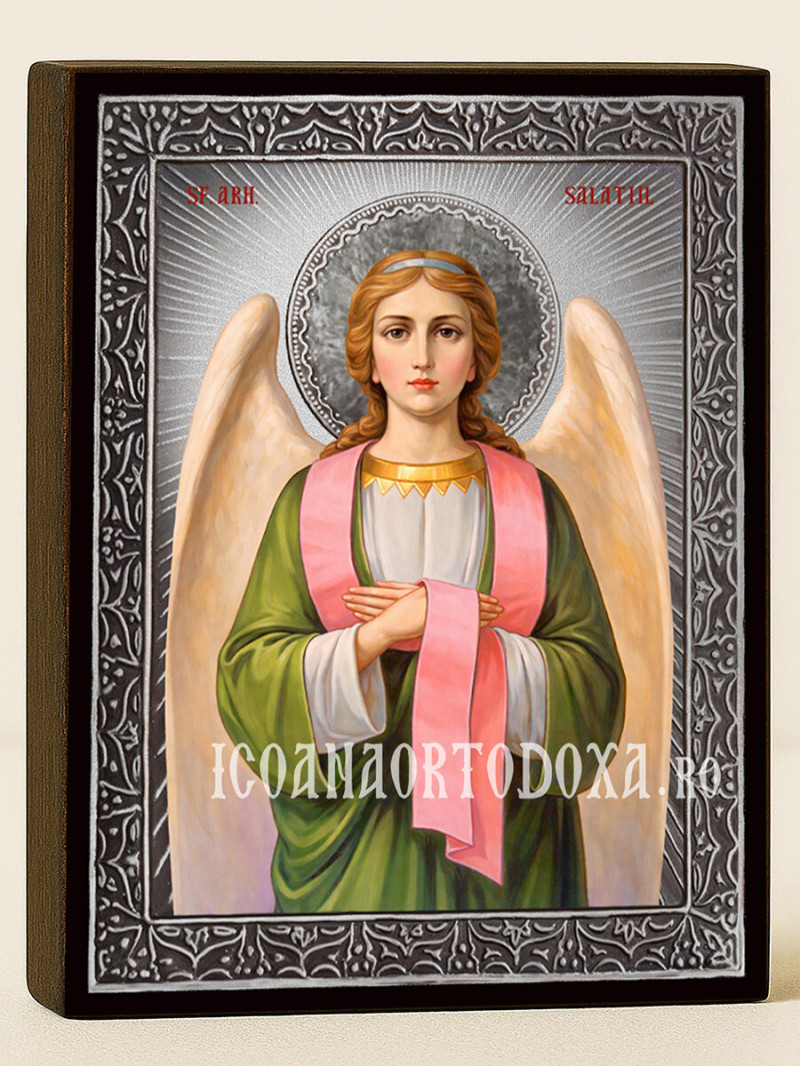 Icoană cu Sfântul Arhanghel Salatiil cu raze argintii decorative
