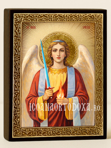 Icoană cu Sfântul Arhanghel Uriil cu raze aurii decorative