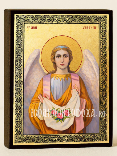 Icoană aurită cu Sfântul Arhanghel Varahiil și ramă decorativă