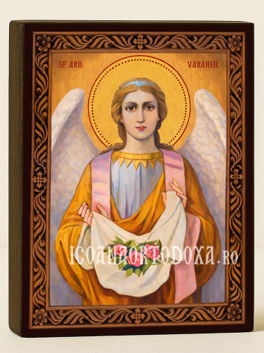 Icoană cu Sfântul Arhanghel Varahiil cu ramă decorativă sculpturală